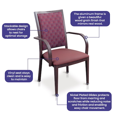 Medacure Squared Red Stain-Resistant Dining Room Chair for Seniors & Homecare, Rounded Arms MC-DCA100R